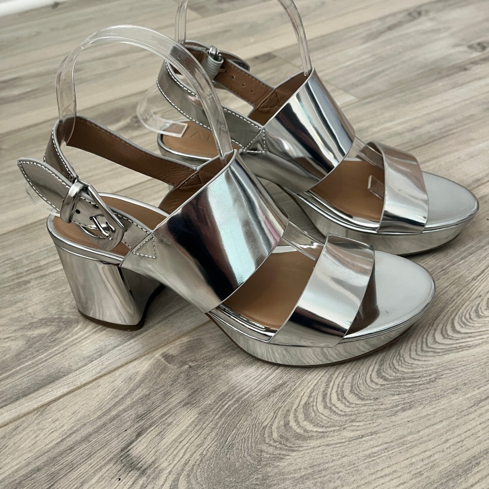 Aerosoles Camilia Platform Sandals Retro Silver 7.5 Metallic Block Heel